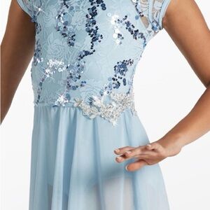 Weissman dance costume blue with lace and sequined overlay style 15129